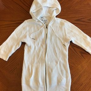 Nollie Ribbed Half-Sleeves Zip-Up Hooded Sweater